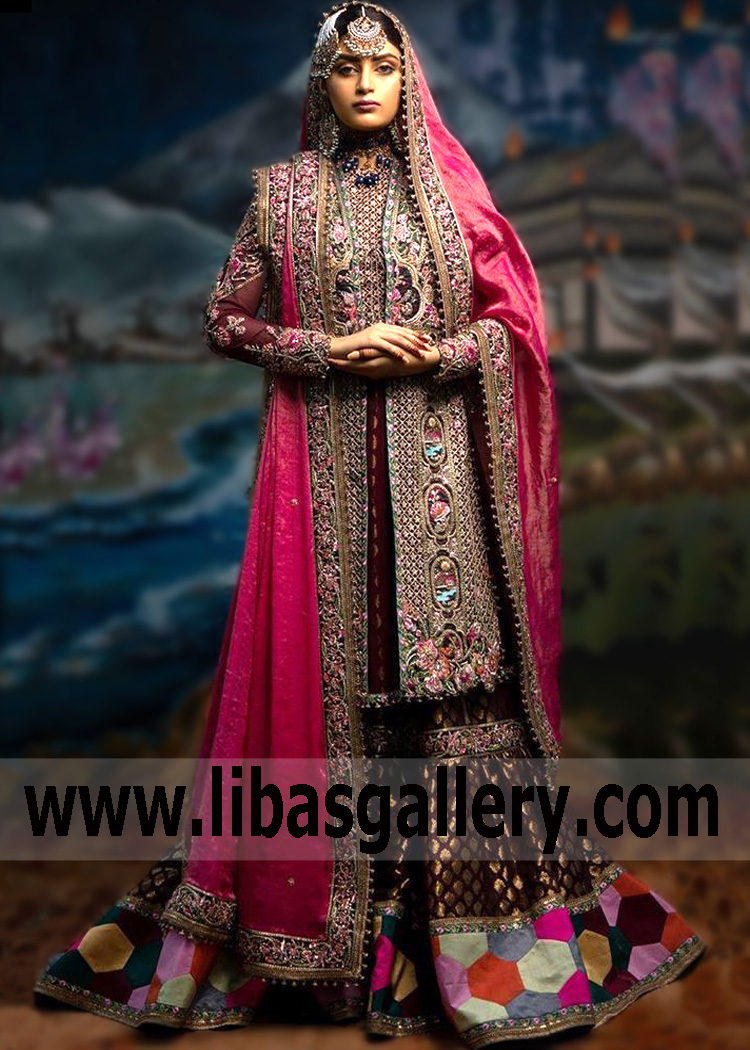 Fahad Hussayn Bridal Lehenga 2020 in Ruby Agnikot Collection Gehna Buy in UK, USA, Canada